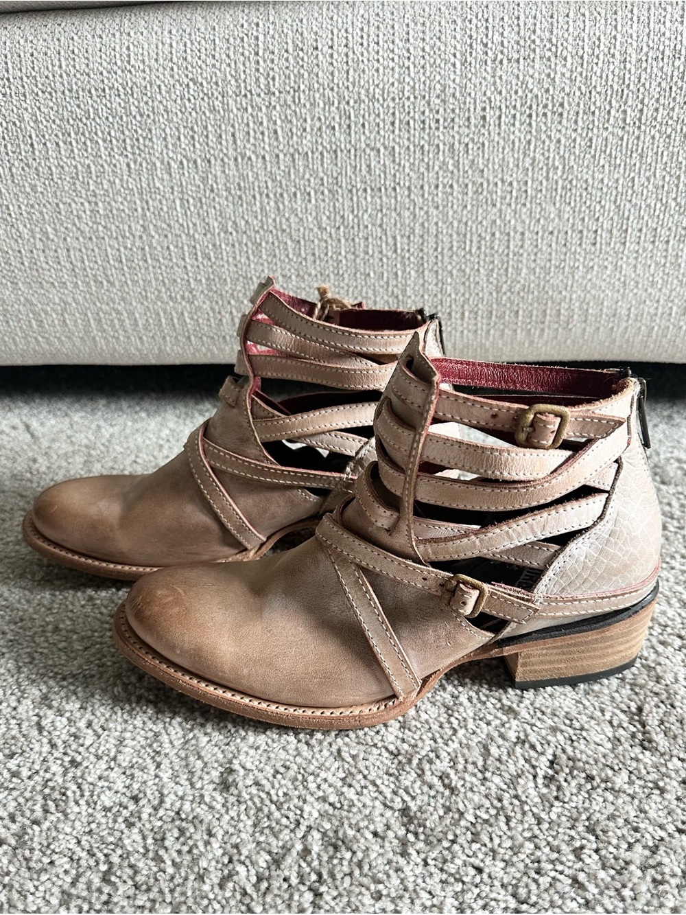 Freebird by Steven Stair Distressed Leather Strappy Ankle Booties - Size 6